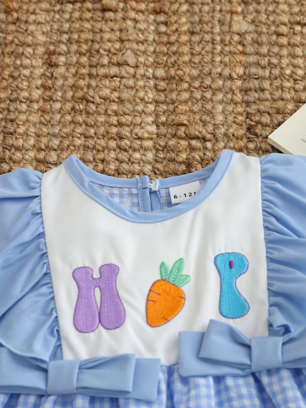 Children's Carrot Embroidered Gingham Top and Pants Set, image 3