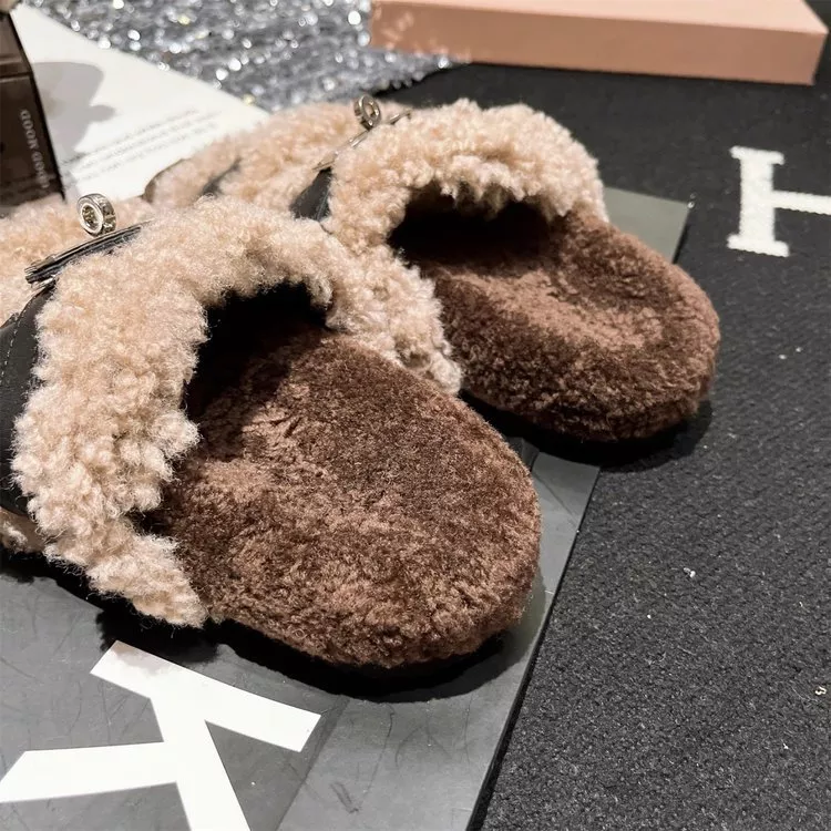 Fuzzy Buckle Accent Plush Slippers, image 2