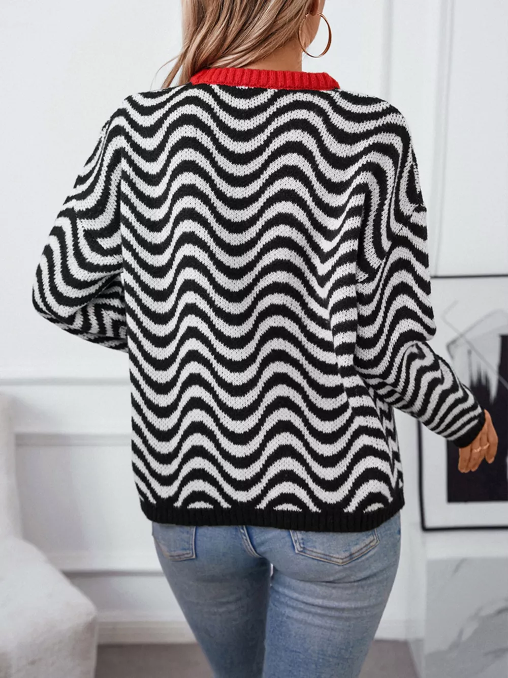 Wavy Striped Round Neck Sweater, image 10