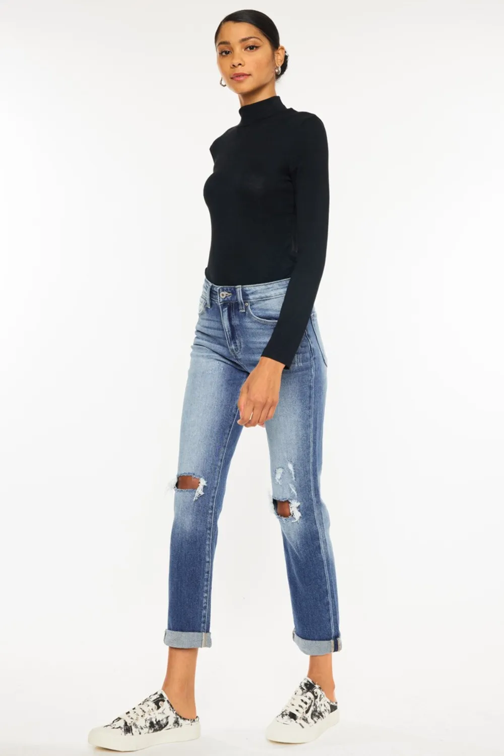 High Waist Distressed Hem Detail Cropped Straight Jeans, image 4