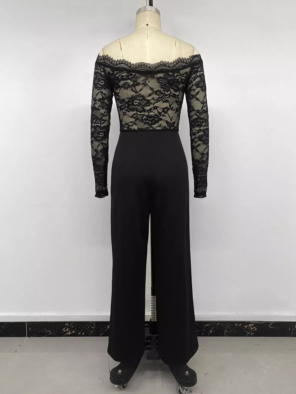 Off-Shoulder Lace Long Sleeve Wide-Leg Jumpsuit, image 10