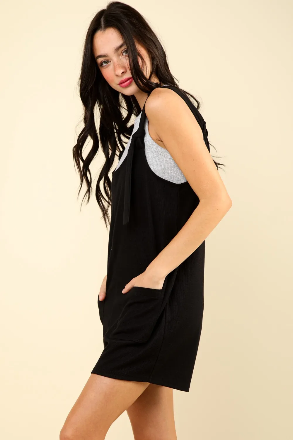 Tie Shoulder Front Pocket Romper, image 2