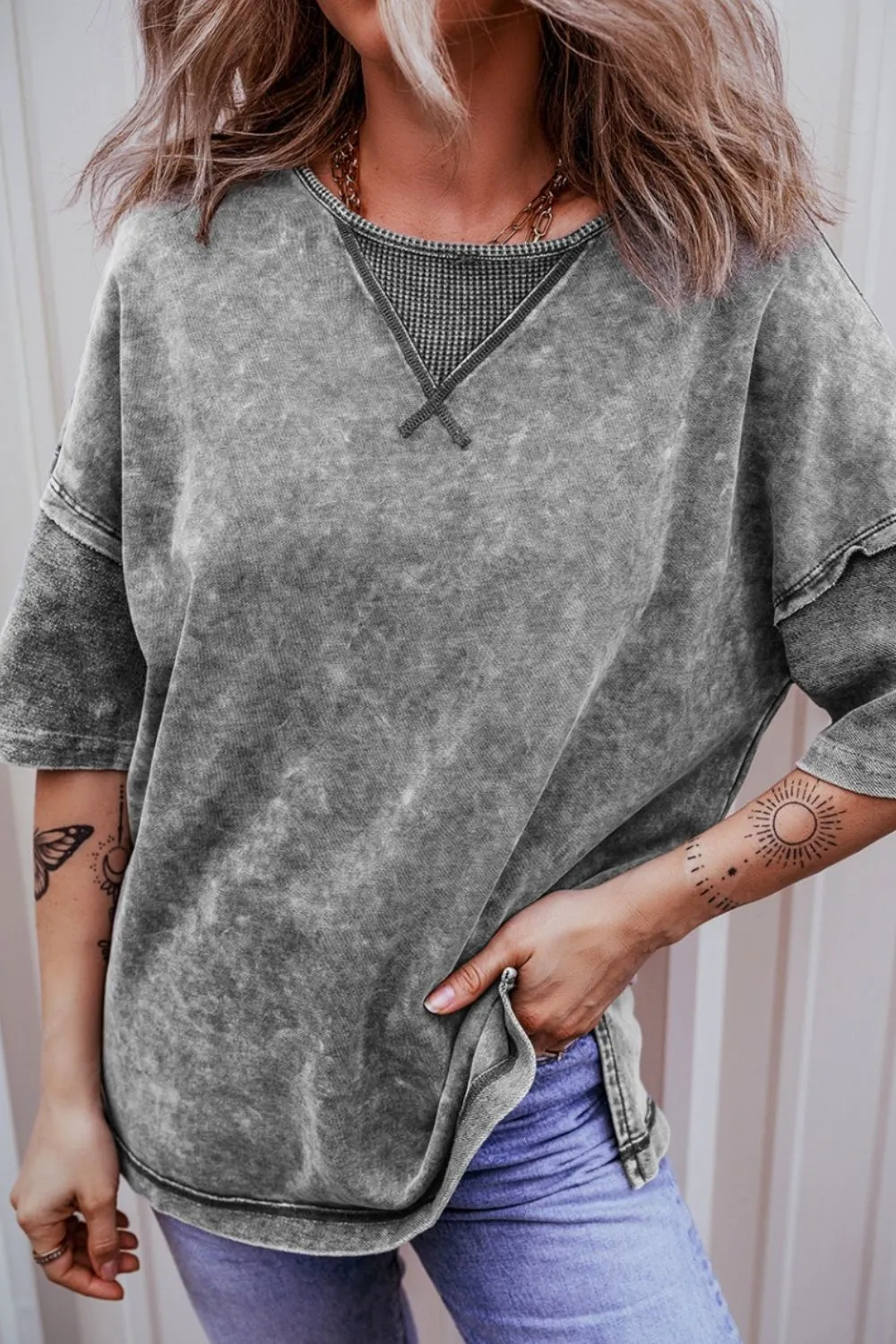 Mineral Wash Drop Shoulder Round Neck T-Shirt, image 2