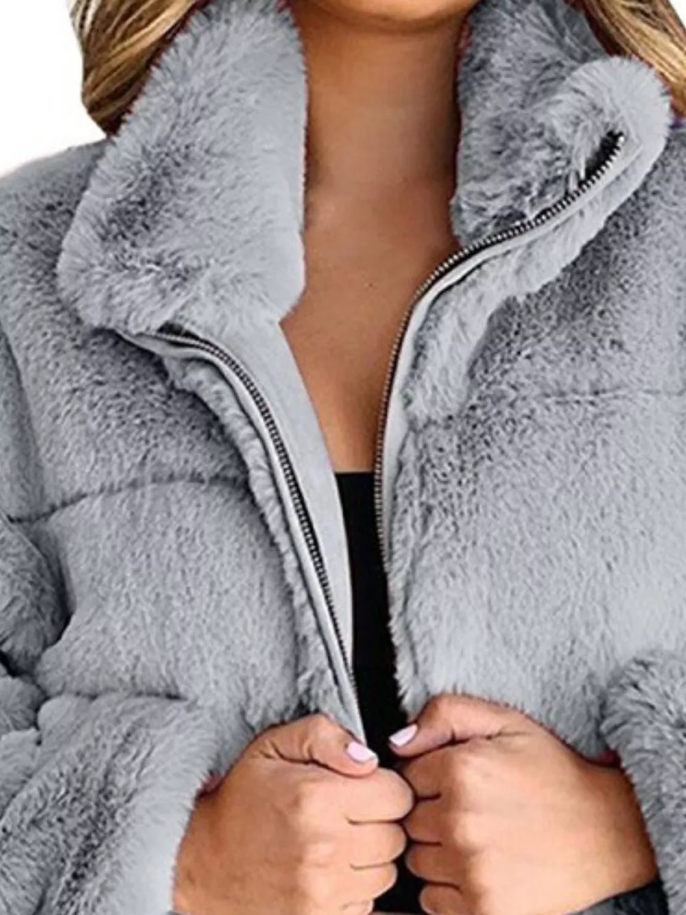 Full Size Faux Fur Cropped Zip-Up Jacket Plus Size, image 18
