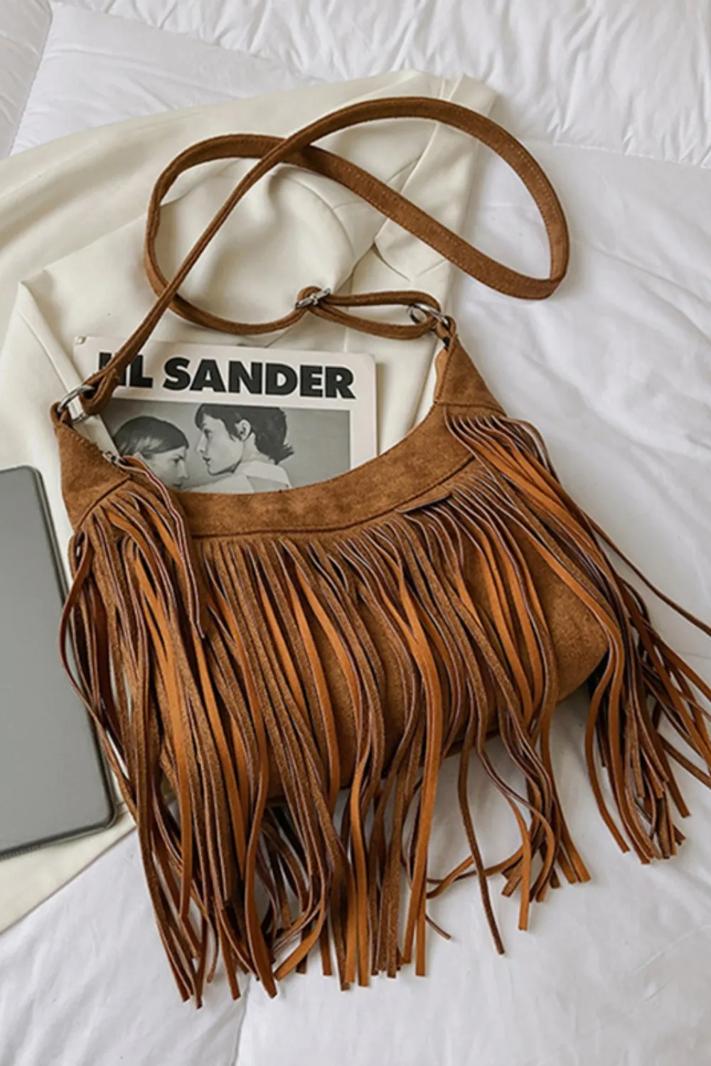 Suede Fringe Adjustable Strap Shoulder Bag, image 3
