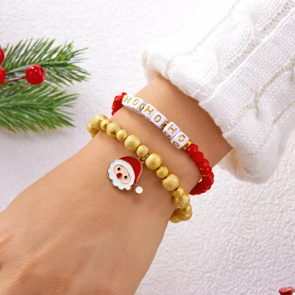 2 Piece Christmas Santa Beaded Bracelet, image 4