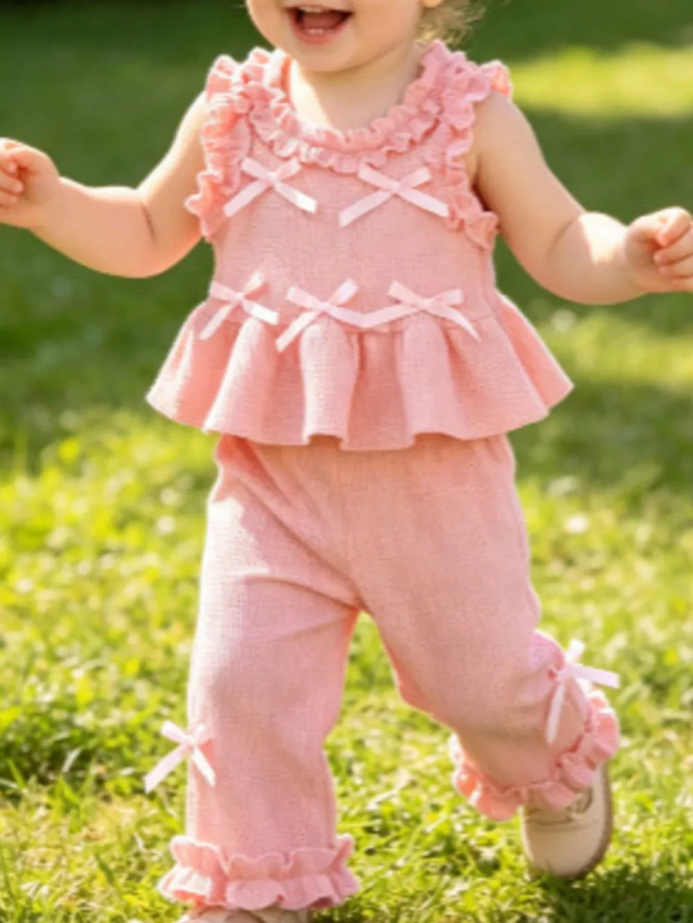 Children's Bow Waffle Knit Top and Pants Set, image 2