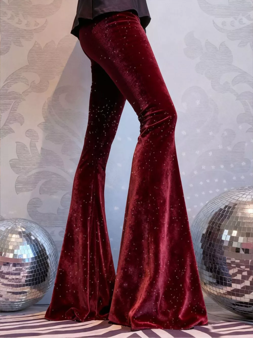 Velvet High Waist Flared Pants, image 3