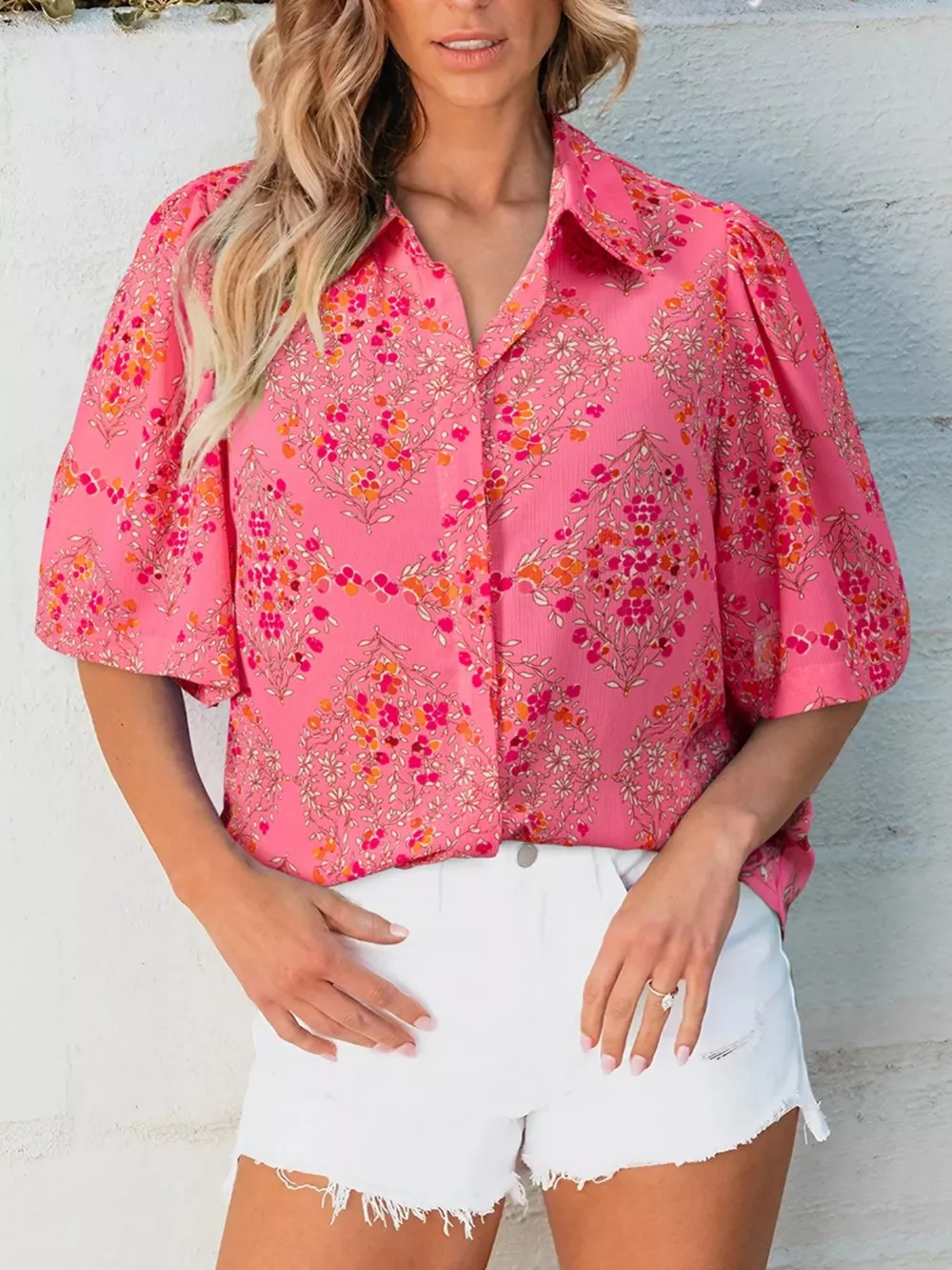 Floral Print Puff Sleeve Shirt, image 2
