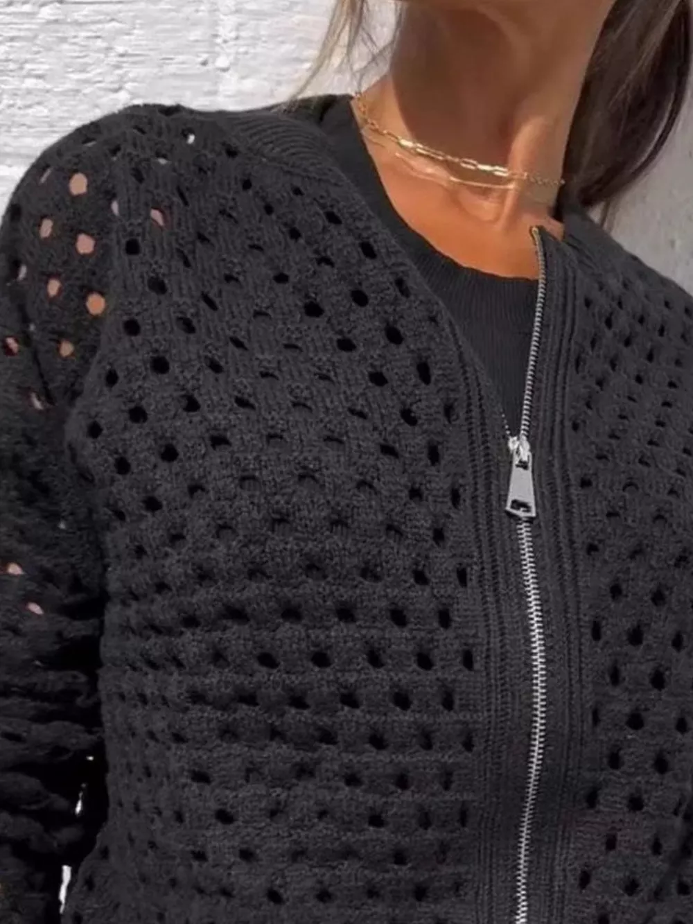 Full Size Crochet Knit Zip-Up Cardigan Plus Size, image 3