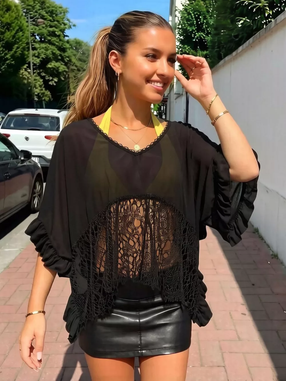 Lace Trim Flowy Cover-Up, image 12