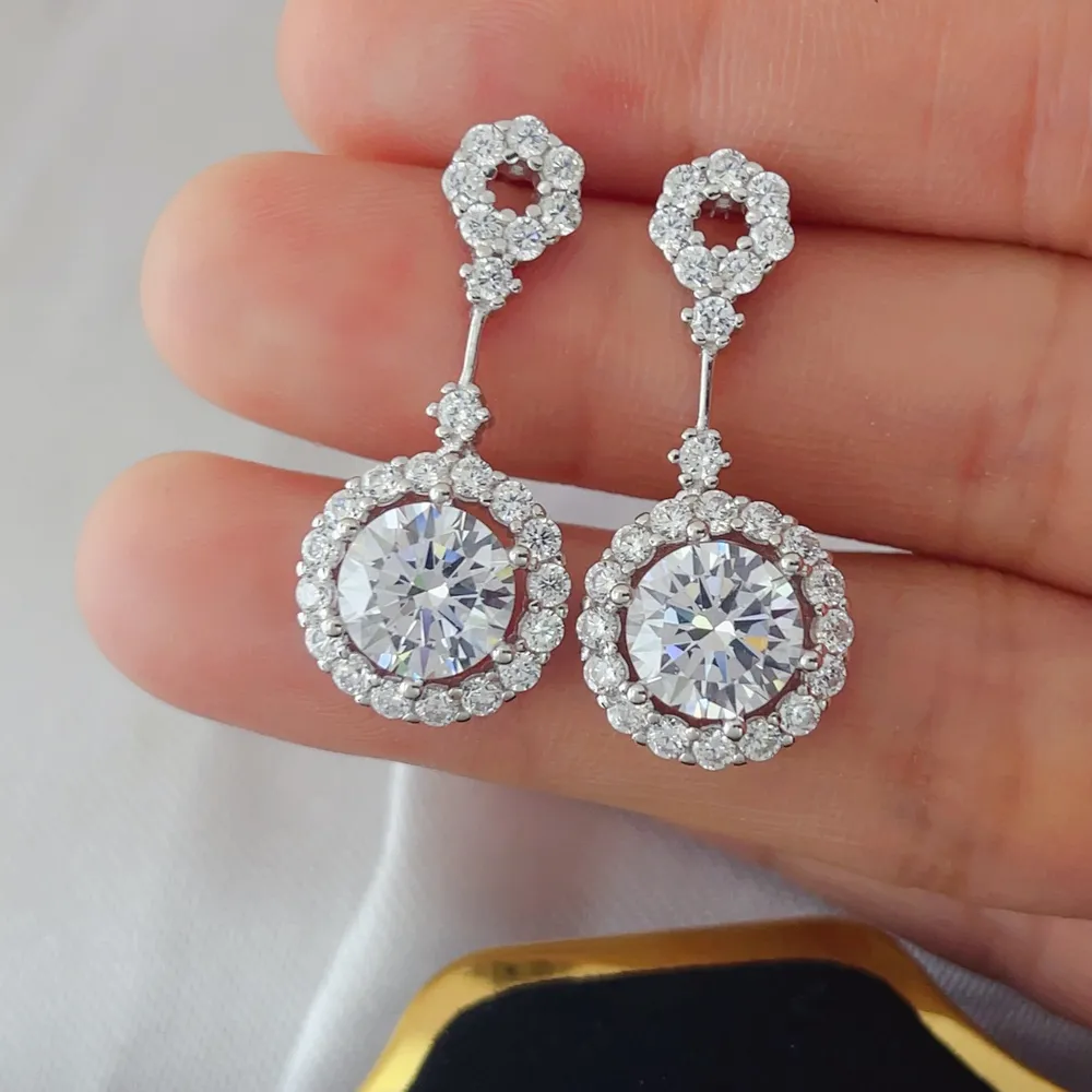 4 Carat Crystal Drop Dangle Earrings with Round Halo Design, image 7