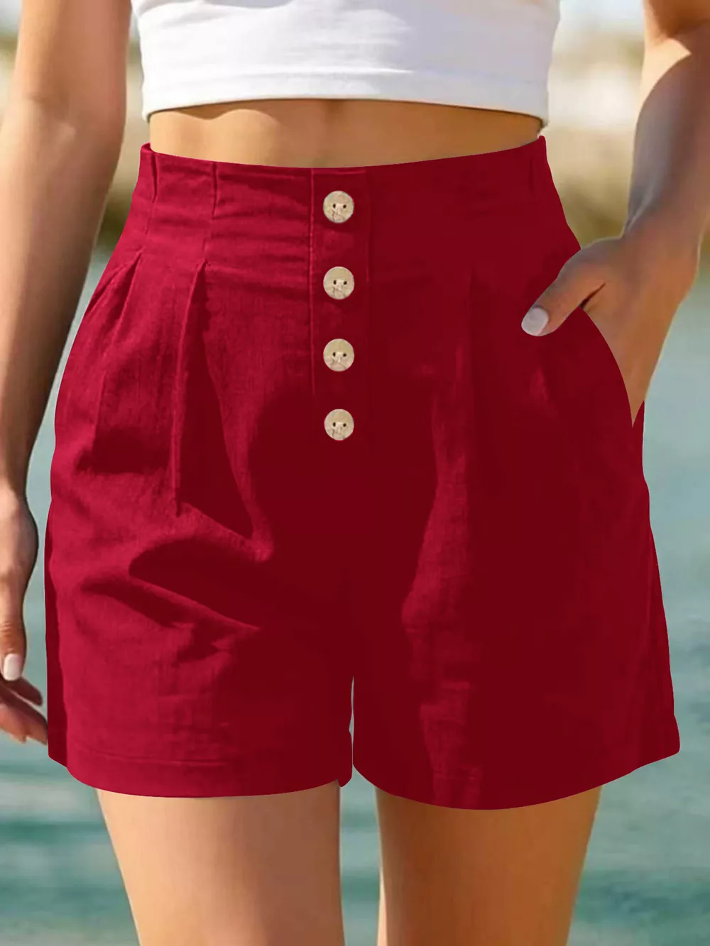 Button Fly High Waist Shorts, image 7