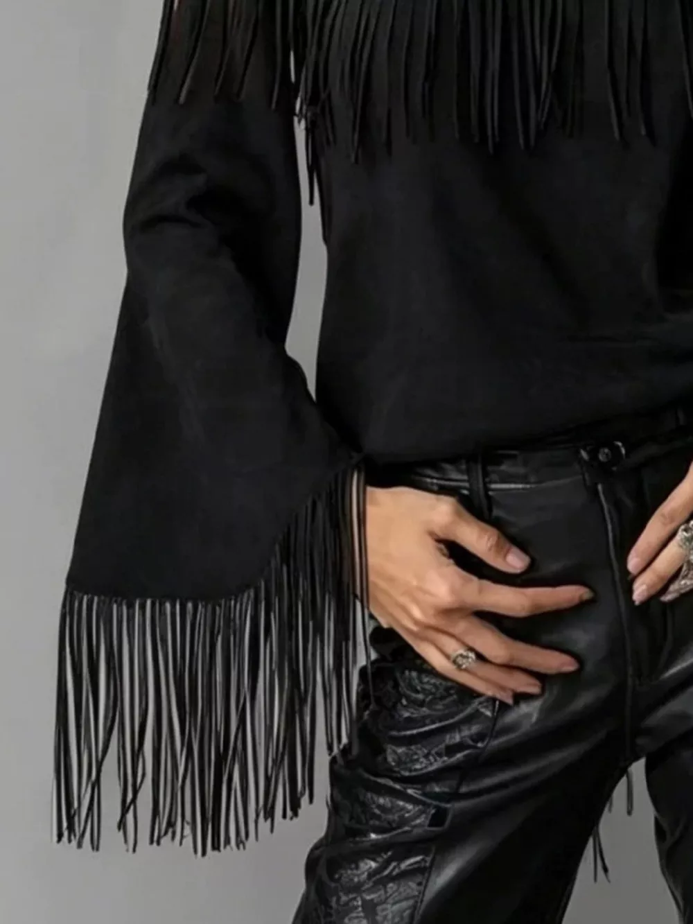 Boho Chic Off-Shoulder Fringed Suede Top, image 8