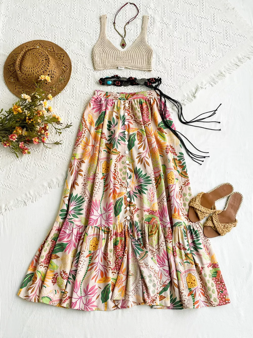 Floral Print Ruffle Hem Skirt, image 2