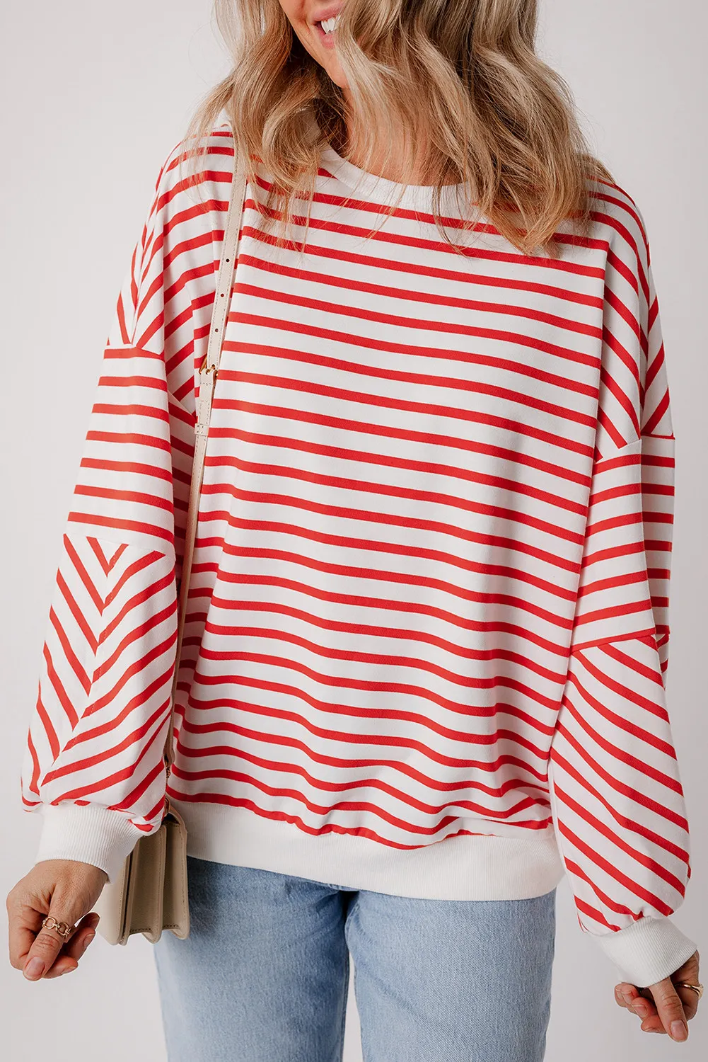 Striped Dropped Shoulder Long Sleeve Sweatshirt, image 2