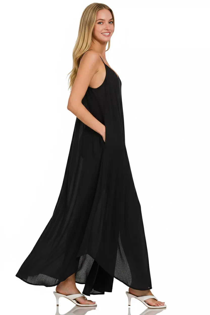 Woven Crinkle Cami Maxi Dress with Side Pockets, image 2