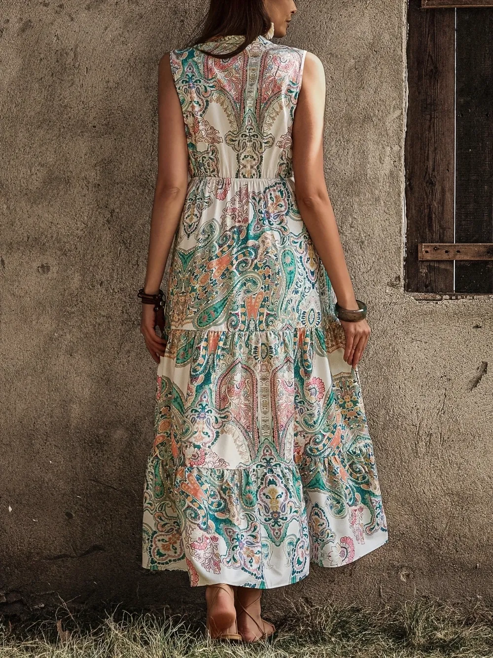 Printed Notched Sleeveless Dress, image 2