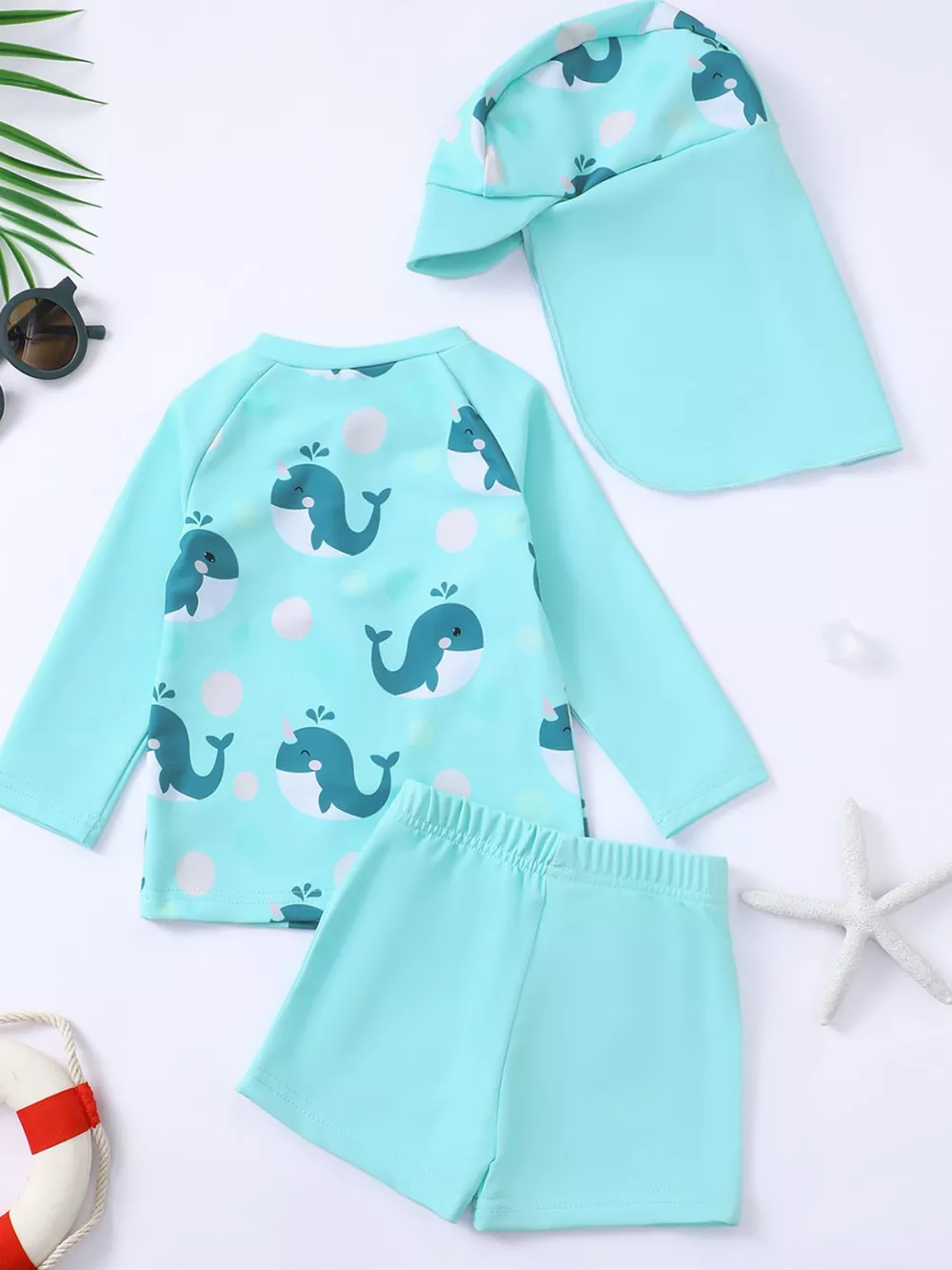 Children's Whale Print Long Sleeve Swimwear Set, image 6