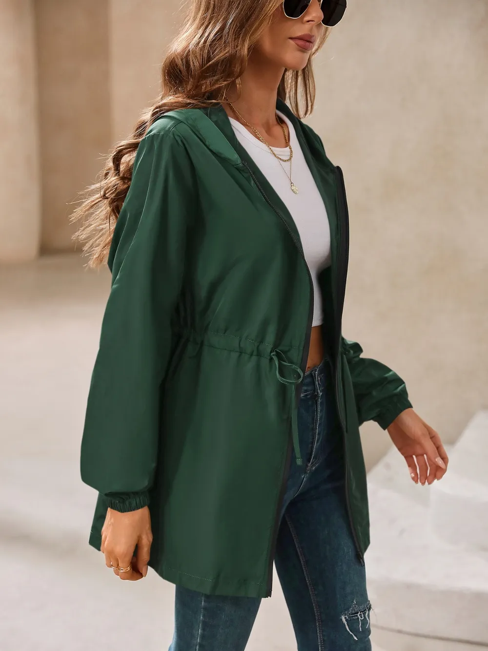 Outdoor Waterproof Long Sleeve Hooded Windbreaker, image 3