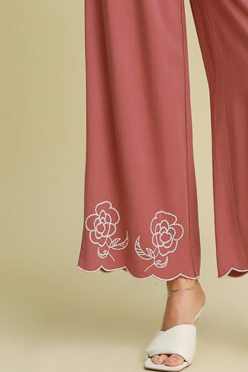 Full Size Linen Blend Wide Leg Pants with Scalloped Hemline Plus Size, image 3