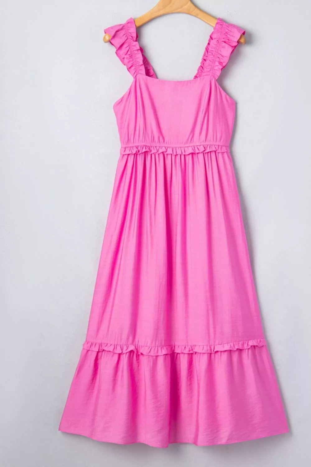Solid Color Ruffle Trim High Waist Sleeveless Maxi Dress, image 4