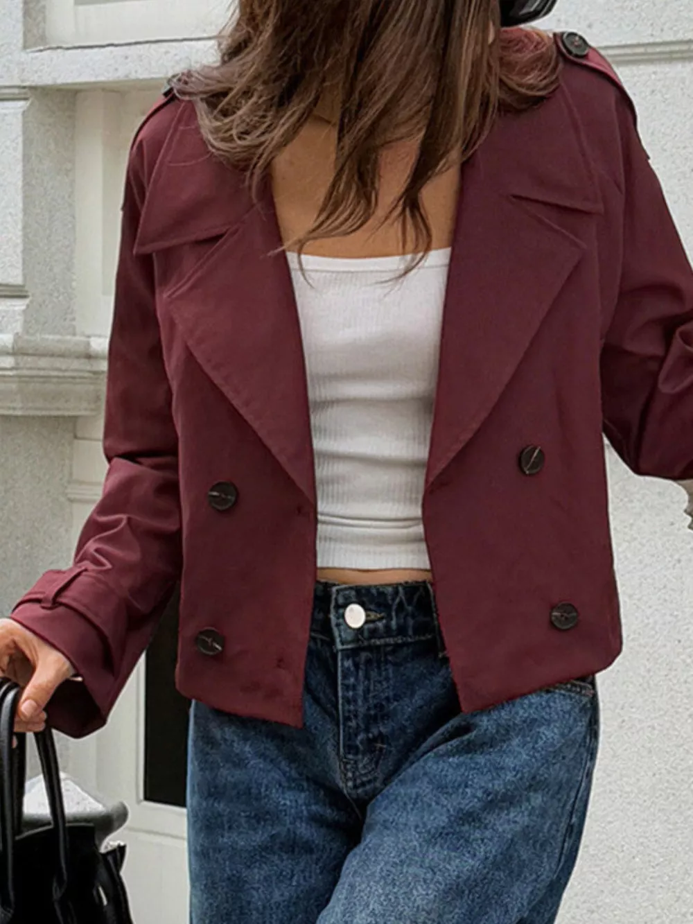Cropped Double-Breasted Raglan Sleeve Jacket, image 3