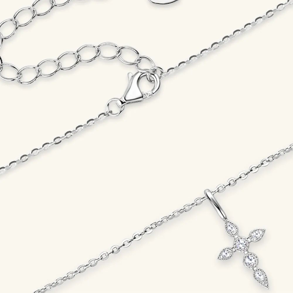 925 Sterling Silver Moissanite Cross Pendant Necklace, image 8