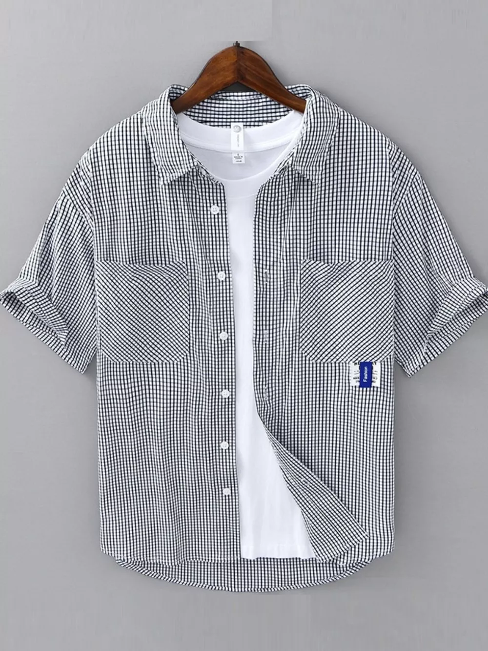 Men's Plus Size Casual Plaid Short Sleeve Shirt, image 2