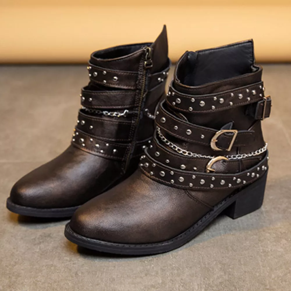Studded Buckle Ankle Boots, image 2