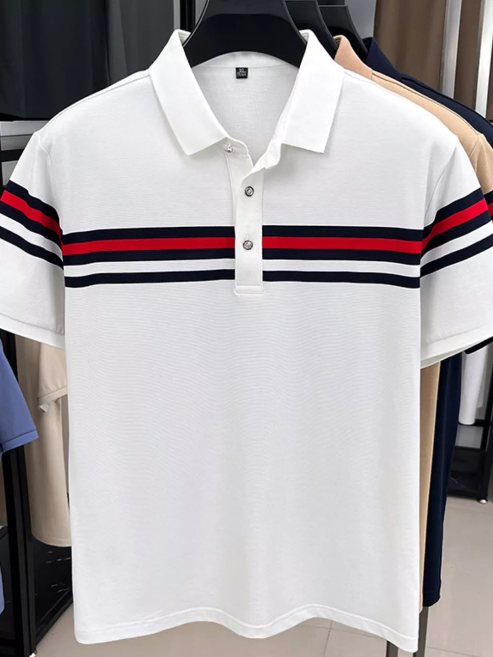 Men's Plus Size Striped Short Sleeve Polo, image 6