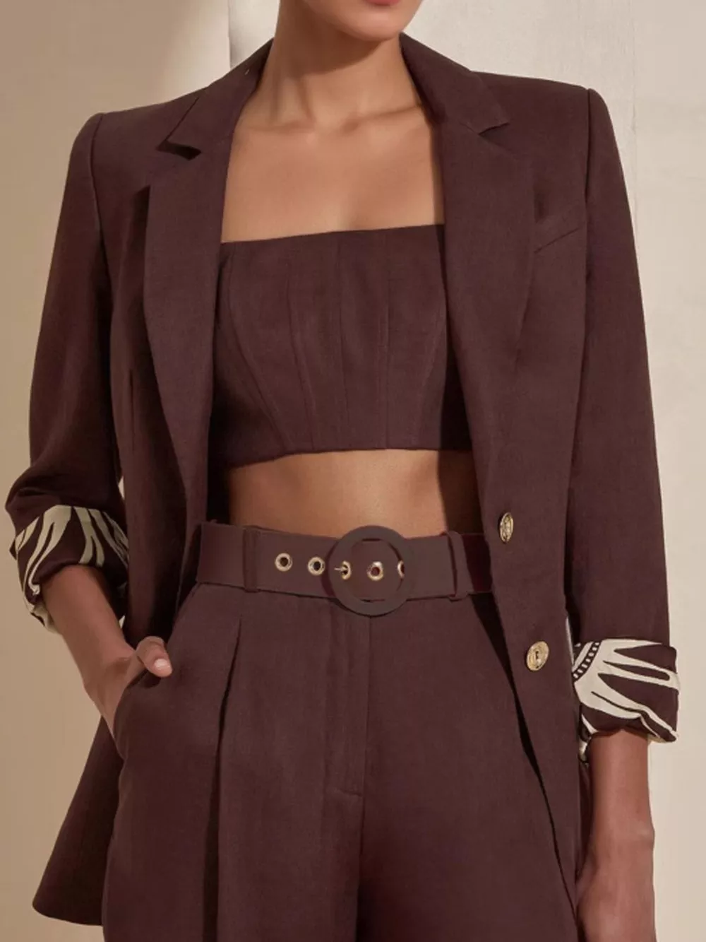 Lapel Collar Blazer and Wide Leg Pants Set, image 2