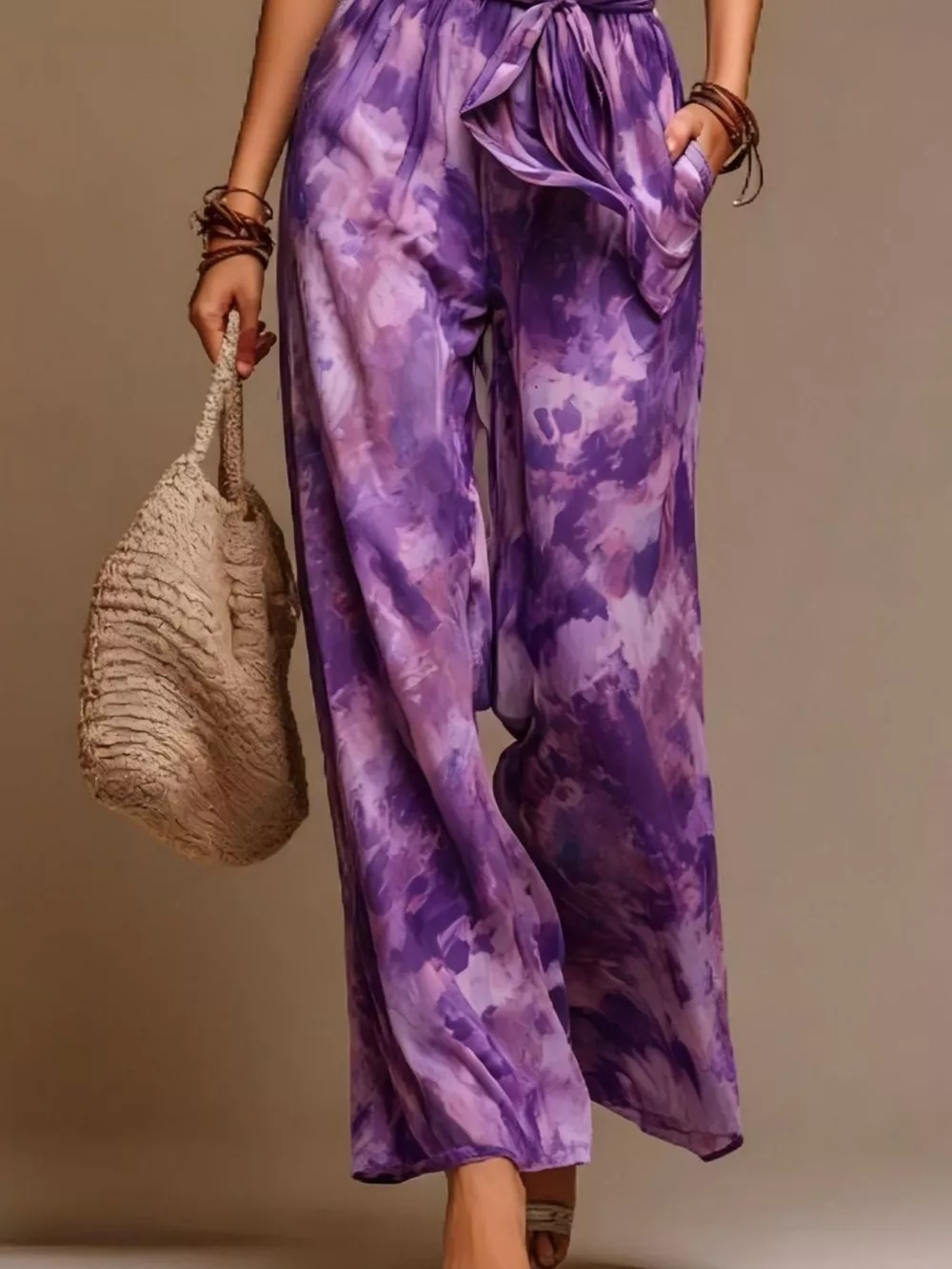 Full Size Boho Tie-Dye Halter Neck Wide-Leg Jumpsuit with Waist Tie Plus Size, image 6