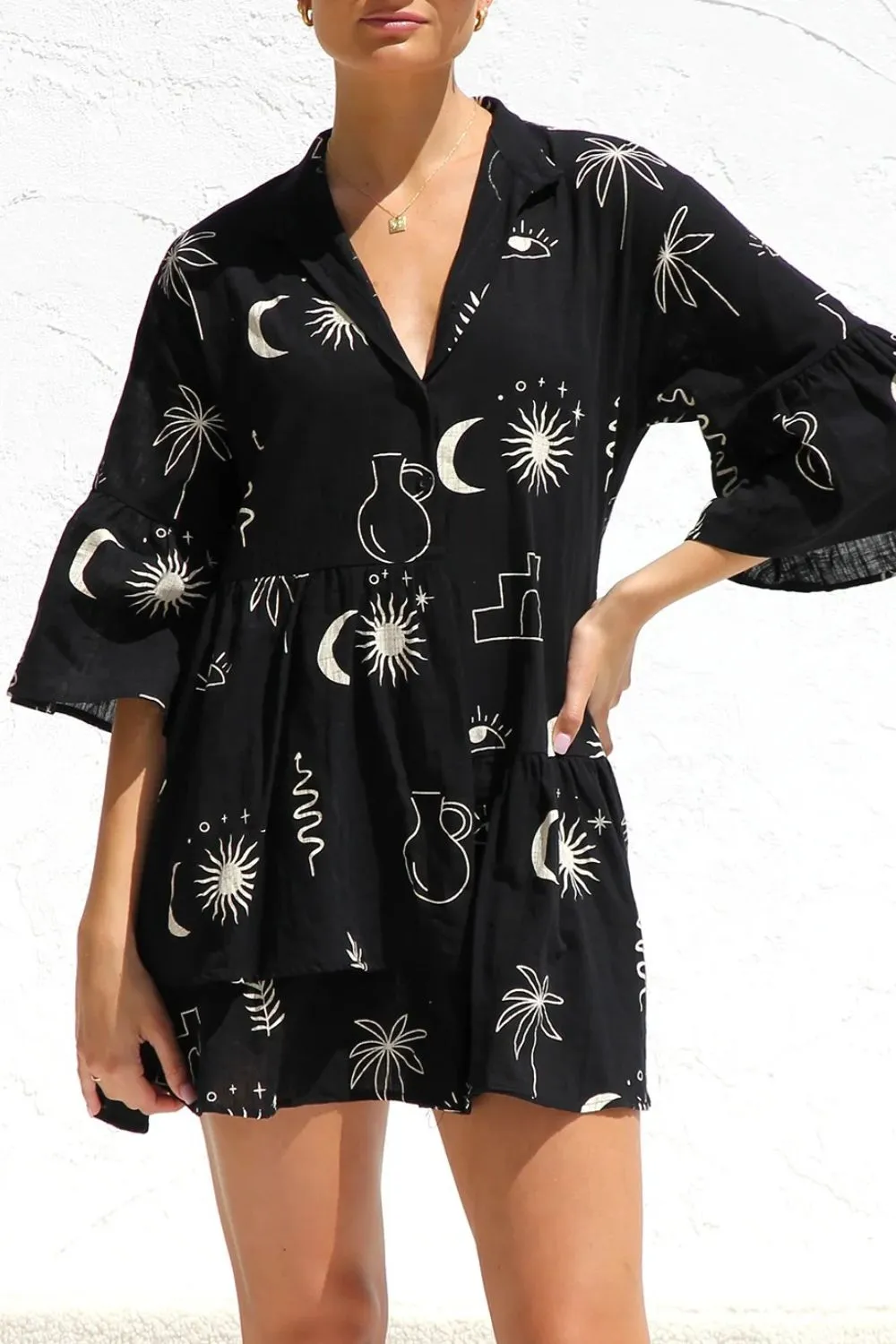 Ruched Printed Three-Quarter Sleeve Mini Dress, image 5