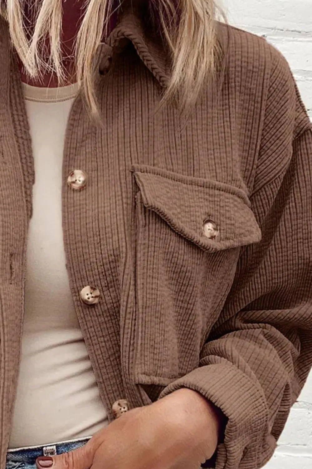 Pocketed Button Up Dropped Shoulder Shacket, image 3