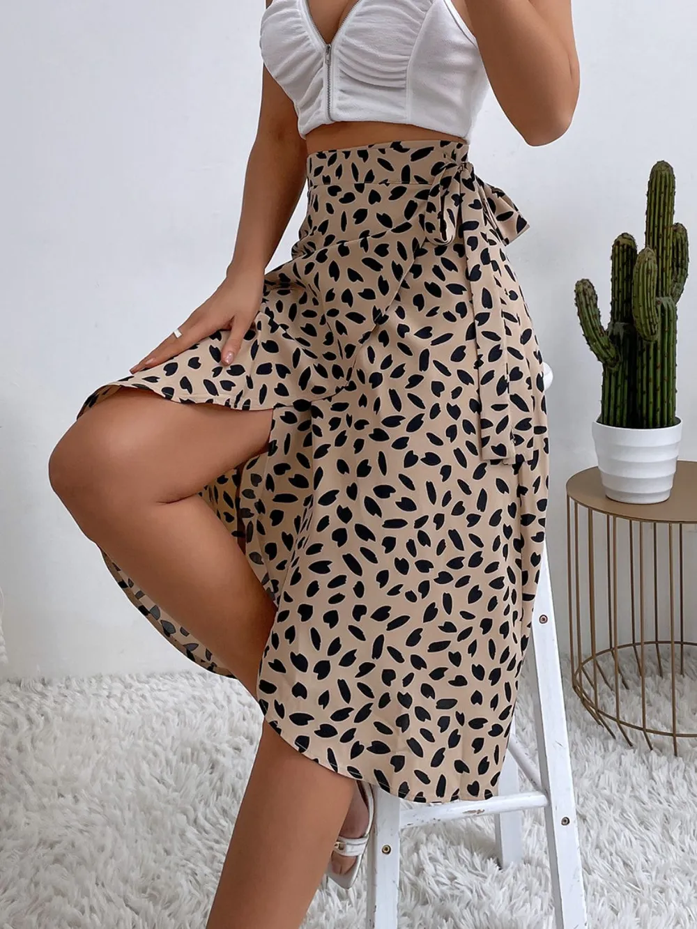Tied Slit Printed Skirt, image 3