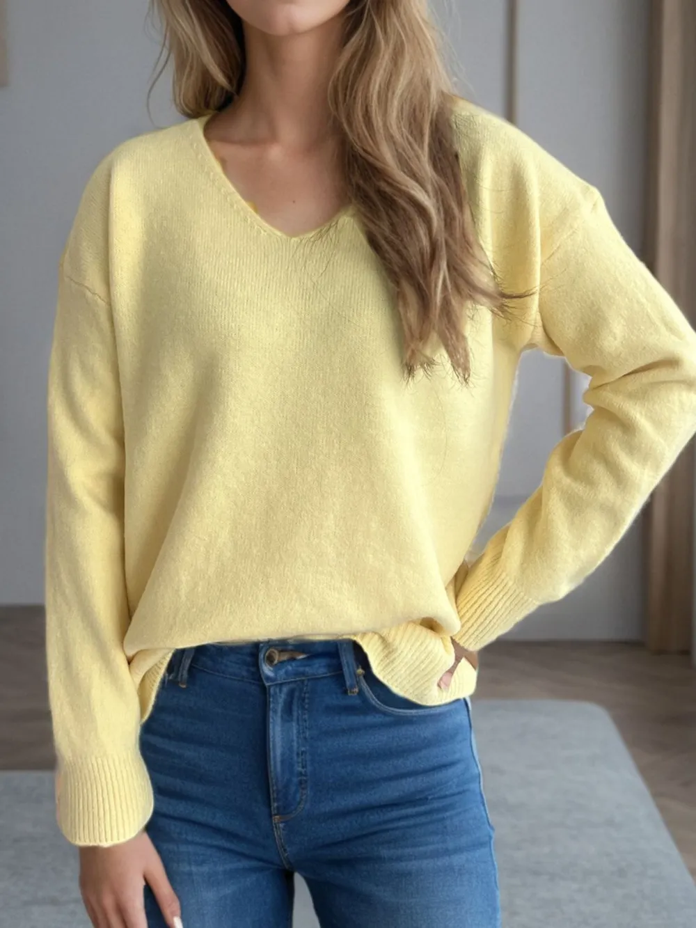 V-Neck Dropped Shoulder Long Sleeve Sweater, image 11