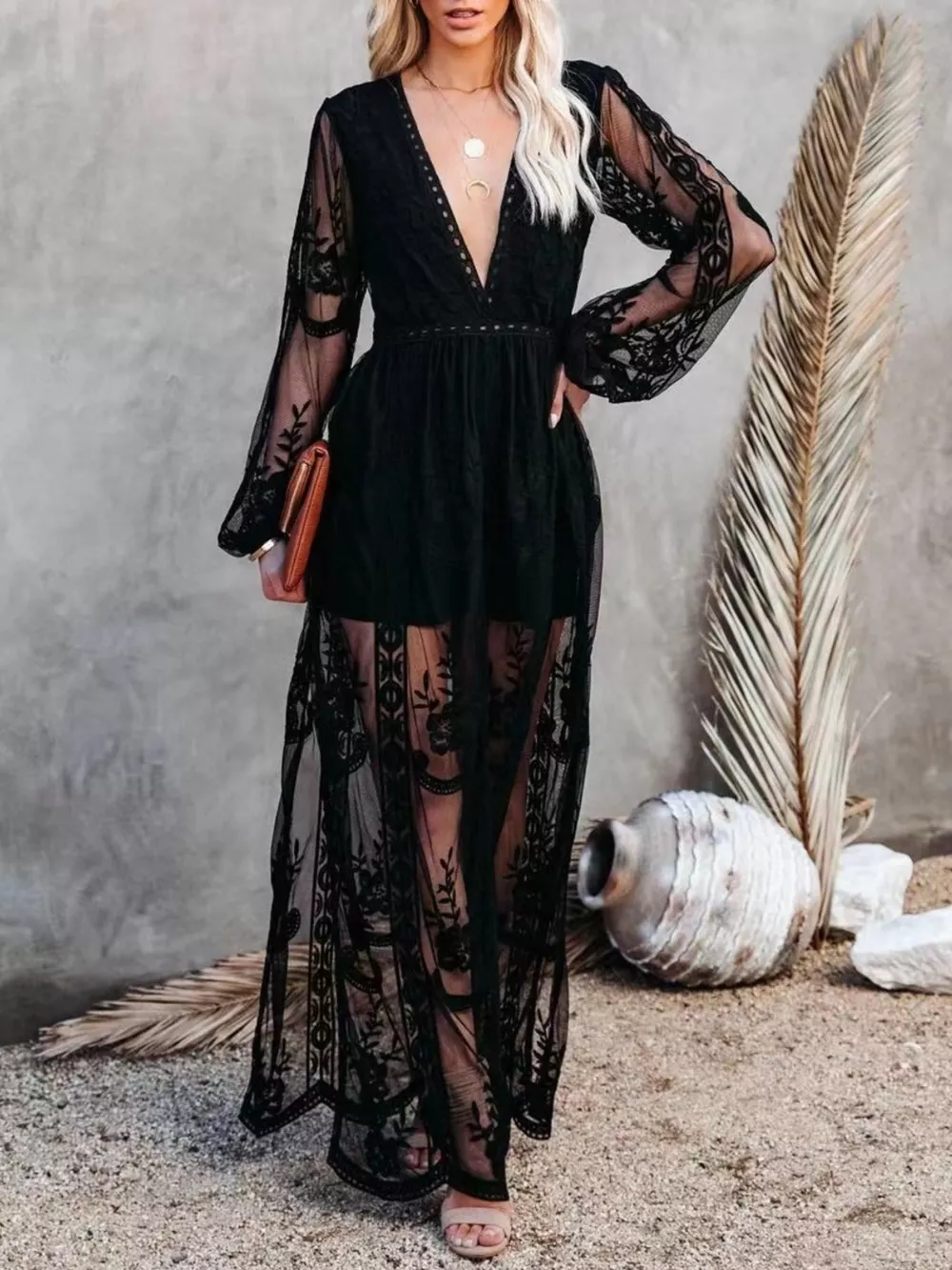 Floral Lace Slit Maxi Dress, image 10