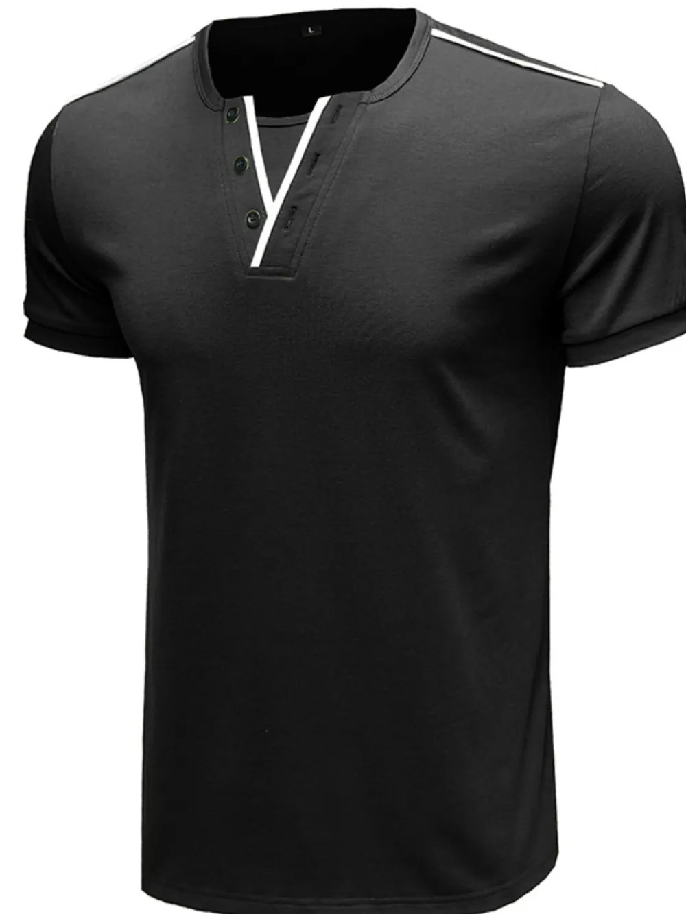 Men's Casual Henley Short Sleeve T-Shirt with Contrast Trim, image 2