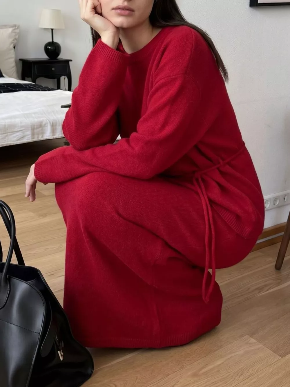Waist-Tie Detail Sweater and Maxi Skirt Set, image 6