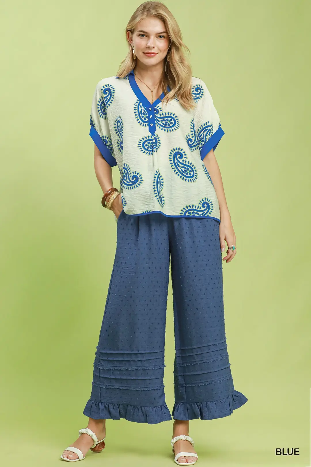 Paisley Print Contrast Trim Top, image 5