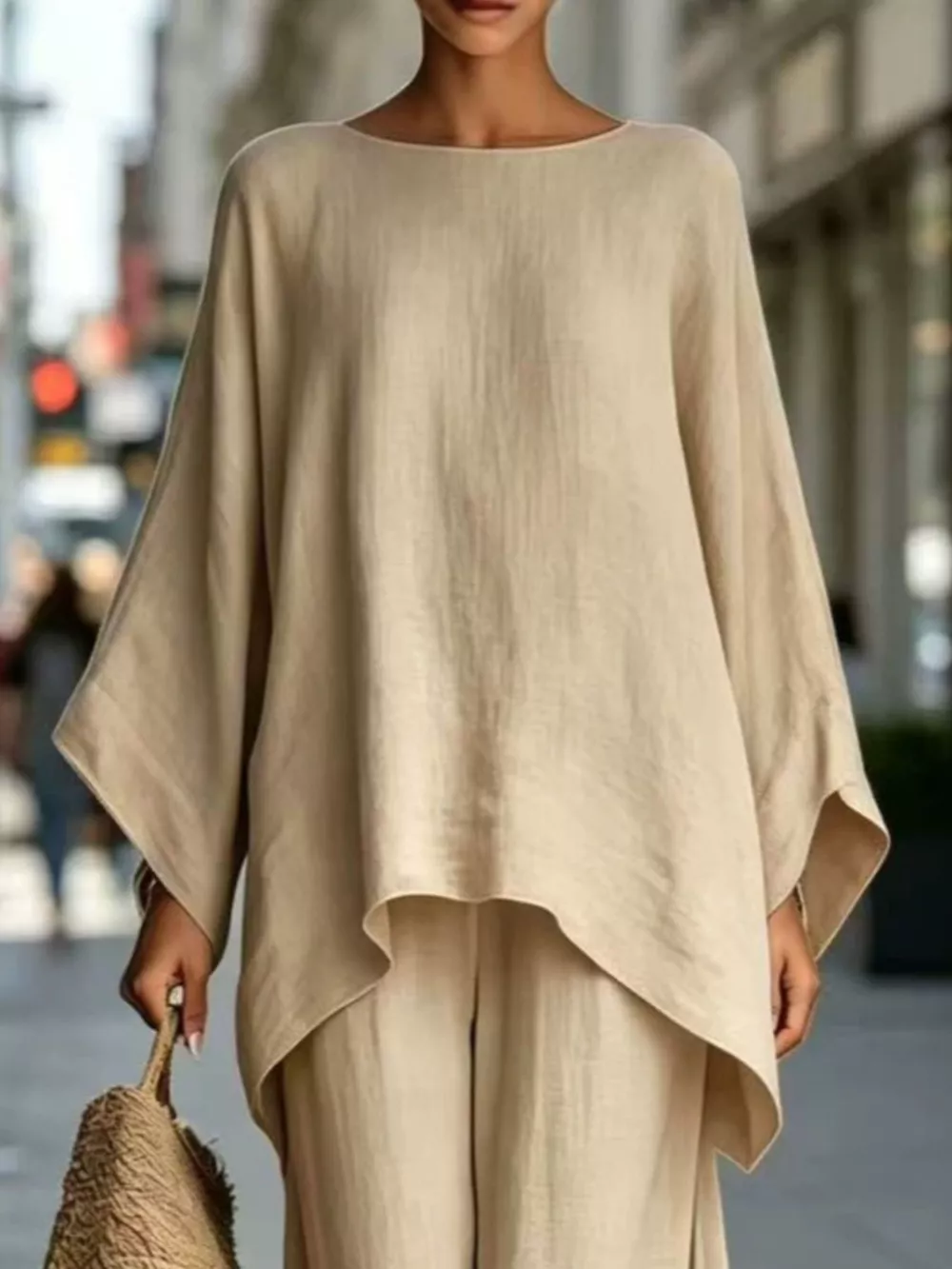 Full Size Batwing Sleeve Top and Wide-Leg Pants Set Plus Size, image 8