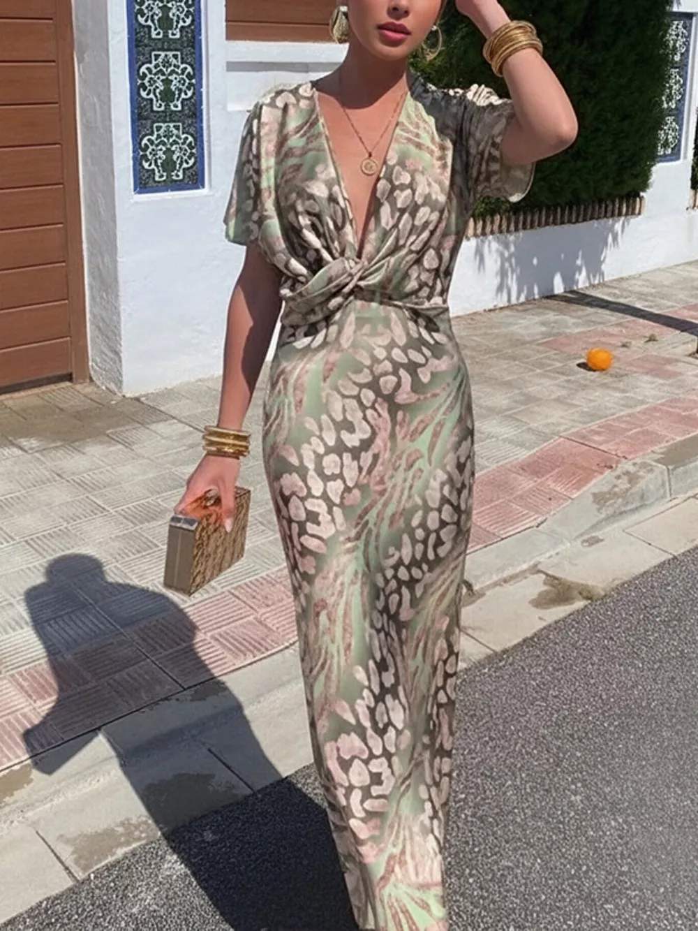Full Size Twist-Front Animal Print Maxi Dress Plus Size, image 6