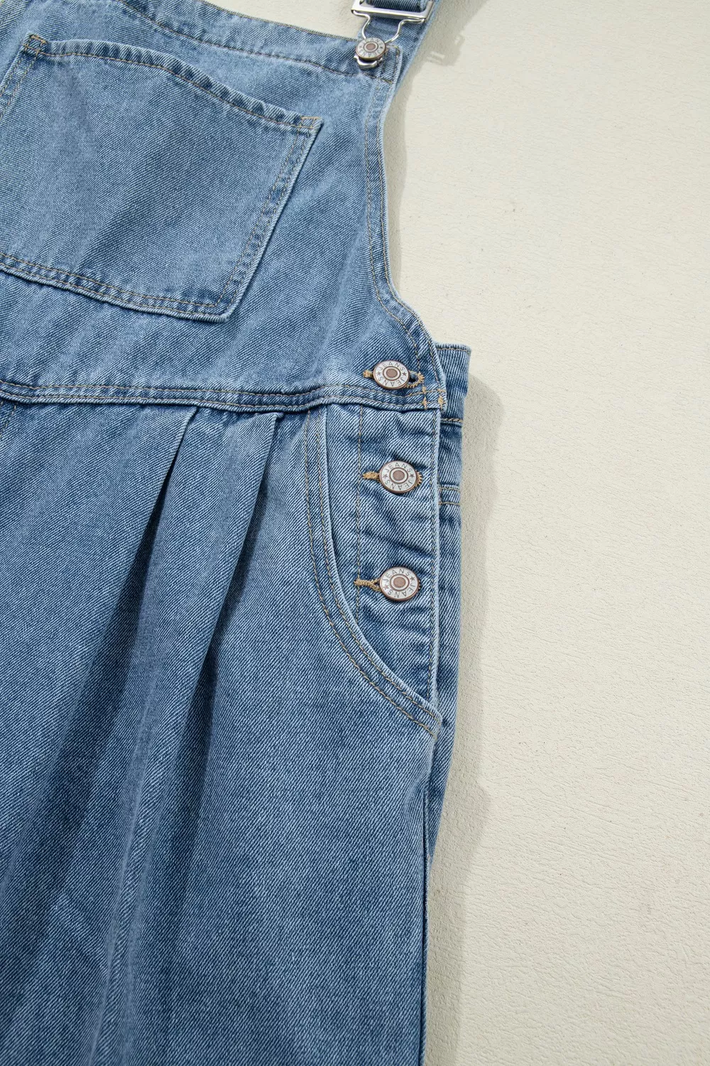 Pleated Wide Leg Retro Pocketed Denim Jumpsuit, image 15