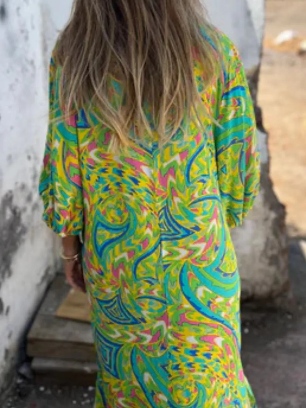 Full Size Printed V-Neck Dress with Pockets Plus Size, image 4