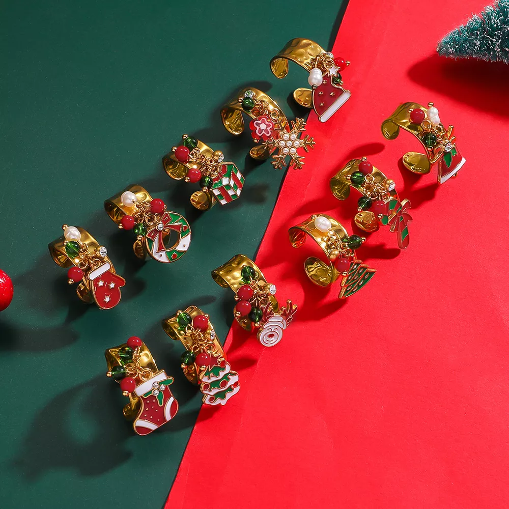 18K Gold-Plated Christmas Charm Ring, image 2