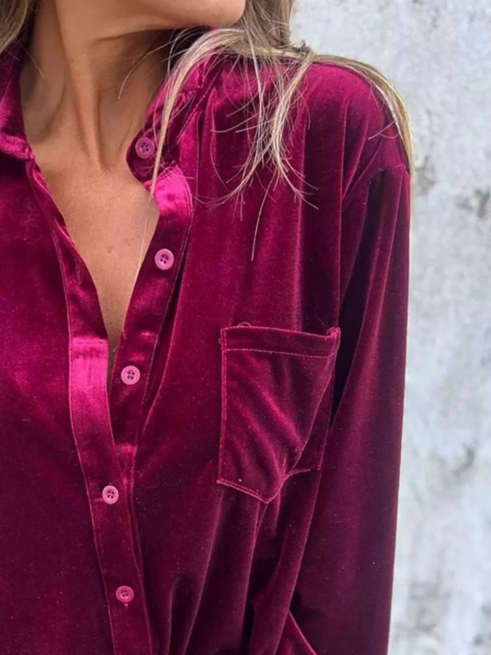 Full Size Velvet Button-Up Long Sleeve Shirt Plus Size, image 3