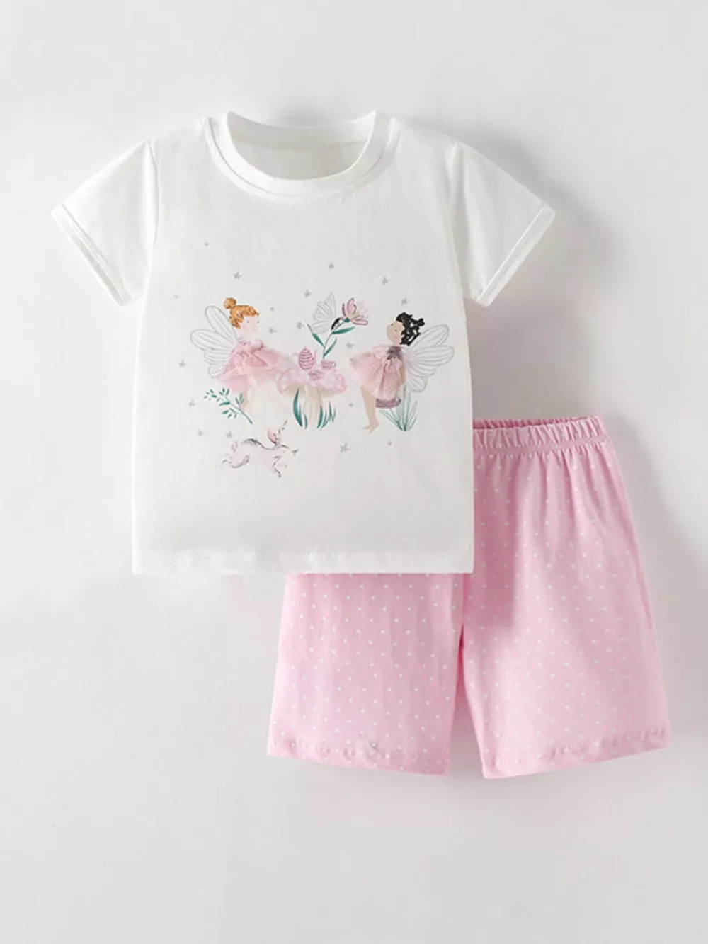 Children's Fairy Graphic Tee and Polka Dot Shorts Set