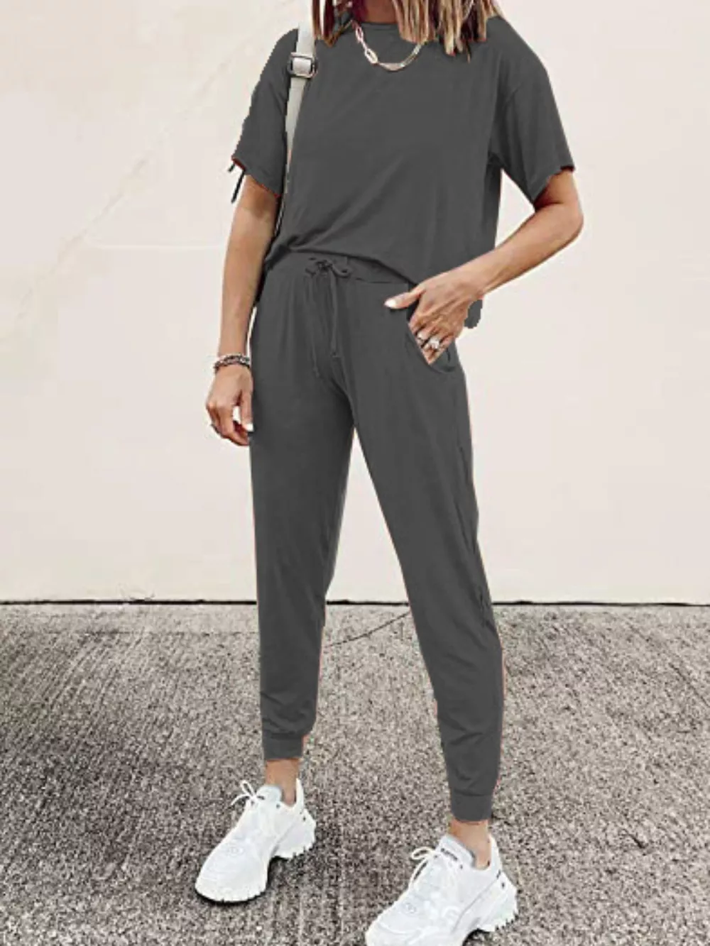 Full Size Round Neck Top and Drawstring Pants Set Plus Size, image 21