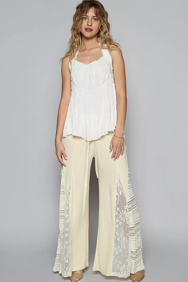 Backless Halter Sleeveless Top with Smocking Shirring Detail, image 2